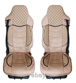 2 Pcs Set for RENAULT T 2013-2019 Seat Covers LHD Leatherette + Fabric Beige