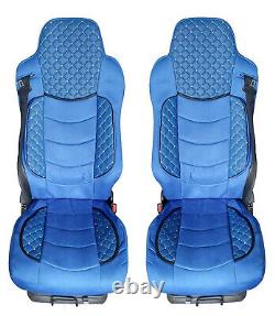 2 Pcs Set for RENAULT T 2013-2019 Seat Covers LHD Leatherette + Fabric Blue