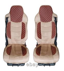 2 Pcs Set for RENAULT T 2013-2019 Seat Covers LHD Leatherette + Fabric Brown