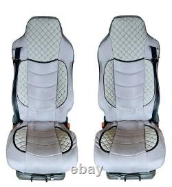 2 Pcs Set for RENAULT T 2013-2019 Seat Covers LHD Leatherette + Fabric Grey