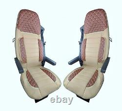 2 Pieces Luxury Truck Seat Covers Brown Eco-Leather/Suede for Actros MP2 MP3