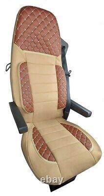 2 Pieces Luxury Truck Seat Covers Brown Eco-Leather/Suede for Actros MP2 MP3