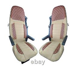 2 Pieces Truck Seat Covers Brown Eco-Leather/Suede for Renault T 2014+ Luxury