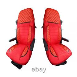 2 pcs Deluxe Red Suede with Eco Leather Seat Covers for Stralis 2004-2018 trucks