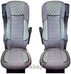 2 x Grey DELUX Seat Covers Eco Leather for Renault Premium 2005 2014 Trucks