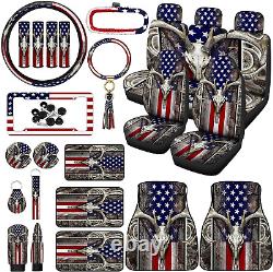 26 Pack American Flag Wood Deer Print Car Accessories Set USA Camo Seat Covers