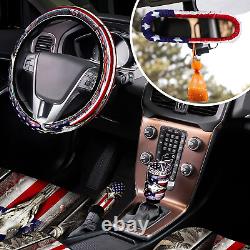 26 Pack American Flag Wood Deer Print Car Accessories Set USA Camo Seat Covers