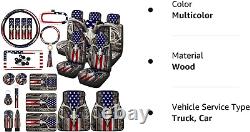 26 Pack American Flag Wood Deer Print Car Accessories Set USA Camo Seat Covers