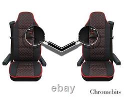 2X Red Stitch Leatherette & Fabric Seat Covers For Volvo FH FH16 Truck 2012+