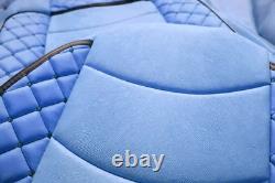 2x Deluxe Blue Eco Leather Seat Covers with Suede for Scania R/G 2005-2012 trucks