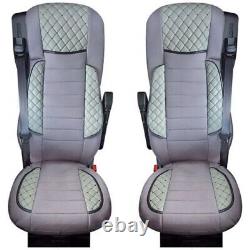2x Deluxe Gray Eco Leather + Suede Seat Covers for Volvo FH4 2014-2021 trucks