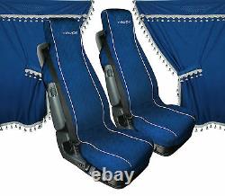 98642 Melissa set curtains and seat covers microfibre for Truck Blue 1pz