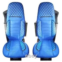 BLUE Seat Covers Quilted for Renault T 2014+ trucks Premium Eco Leather & Suede