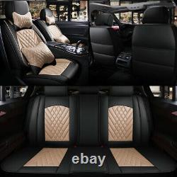 Beige Luxury PU Leather Car Seat Cover 5-Seats Truck Auto Interior Universal UK