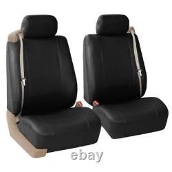 Black Integrated Seatbelt Truck Van Seat Cover with Gray Leather Carpet Mats