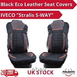 Black Seat Covers Delux Eco Leather Quilted with Suede for IVECO S-Way trucks