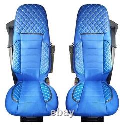 Blue Premium Quilted Eco Leather + Suede Seat Covers for Iveco S-Way trucks