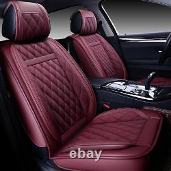 Car Seat Covers Full Set Nappa Leather Universal Fit Cars SUV Truck Burgundy