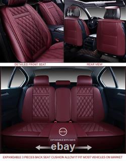 Car Seat Covers Full Set Nappa Leather Universal Fit Cars SUV Truck Burgundy