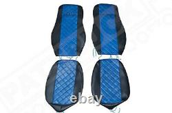 Fit Daf Xf 106 Cf Euro 6 Pair Of Truck Seat Covers Eco Leather Black & Blue