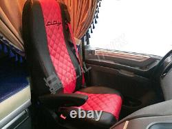 Fit Daf Xf 106 Cf Euro 6 Seat Covers Truck Eco Leather Pair Of Black & Red