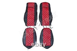 Fit Daf Xf 106 Cf Euro 6 Seat Covers Truck Eco Leather Pair Of Black & Red