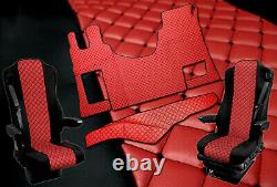 For Mercedes Actros MP4 Truck Set 1+1 Seat Covers + Mats + Dashboard RED