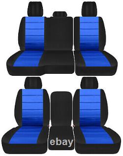 Front+back truck car seat covers black-med blue fits Dodge Ram11-2018 1500/2500