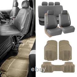 Gray Integrated Seatbelt Seat Covers for Truck TODOTERRENO with Beige Floor Mats