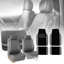 Gray Integrated Seatbelt Truck Van Seat Covers with Gray Leather Carpet Mats