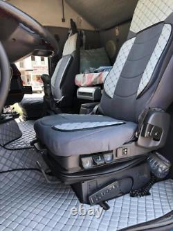 Grey Premium Quilted Eco Leather + Suede Seat Covers for Iveco S-Way trucks