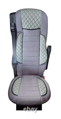 Grey Premium Quilted Eco Leather + Suede Seat Covers for Iveco S-Way trucks