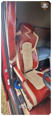 IVECO S Way SEAT COVERS Full ECO LEATHER beige&red UV