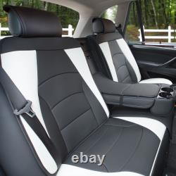 PU Leather Seat Covers Car SUV Truck Black White with Gray Black Floor Mats
