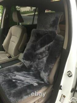 Pair of Premium Sheepskin Seat Cushions Universal Fit Cars, Trucks, Suvs DK Grey