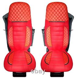 Premium Quilted Eco Leather & Suede Red Seat Covers for Volvo FH4 2014+ truck
