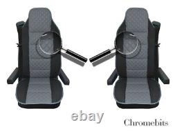 Premium Universal Grey Leatherette & Fabric Comfort Seat Covers For Truck Lorry