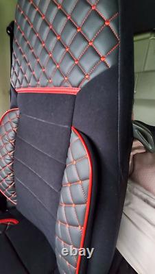 Quilted Black Eco Leather and Suede Seat Covers for Renault Premium truck Deluxe