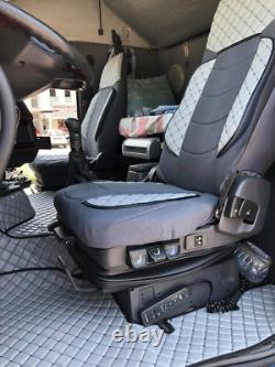 Quilted Deluxe Grey Eco Leather and Suede Seat Covers for Renault Premium trucks
