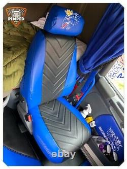 SCANIA R/P/G 2014. Full ECO LEATHER Griffin SEAT COVERS blue & black TRUCK