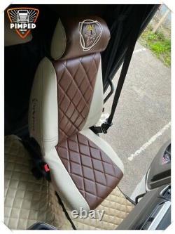 SCANIA R P G S Full ECO LEATHER SEAT COVERS brown&beige TRUCK ScaniaV8