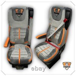 SEAT COVERS for DAF XF/ XG / XG+ /CF FULL ALCANTRA dark grey/ orange PimpedTruck