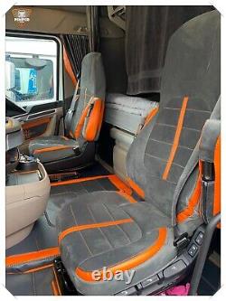 SEAT COVERS for DAF XF/ XG / XG+ /CF FULL ALCANTRA dark grey/ orange PimpedTruck