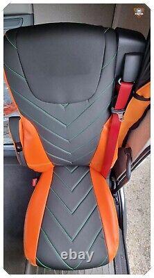 SEAT COVERS for DAF XF / XG / XG+ ECO LEATHER Black&Orange&Green TRUCK