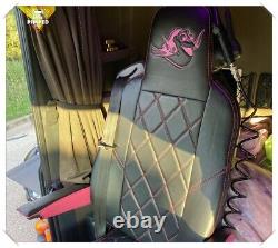 SEATS COVERS SCANIA R/P/G/S-series Full ECO LEATHER custom embroidery black pink