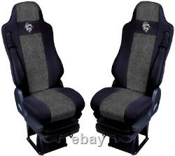 Seat Cover Fabric Velour tailored Truck MAN TGX from 2000 2 SEAT BELTS Grey