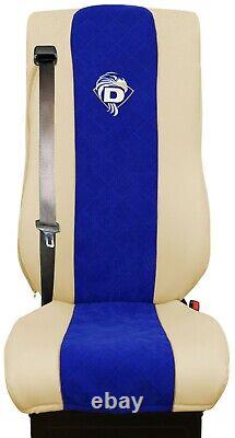 Seat Cover Leatherette-Fabric Truck DAF XF 105 106 SEAT BELTS Beige Blue