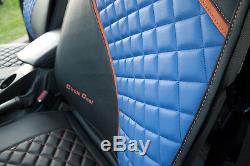 Seat Cover Set Shift Knob Belt Steering Wheel Black+Blue PVC Leather Sedan Truck