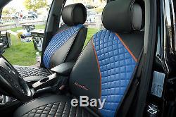 Seat Cover Shift Knob Belt Steering Wheel Black+Blue PVC Leather Sedan Truck 2
