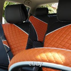 Seat Cover Shift Knob Belt Steering Wheel Black+Orange PVC Leather Sedan Truck 3